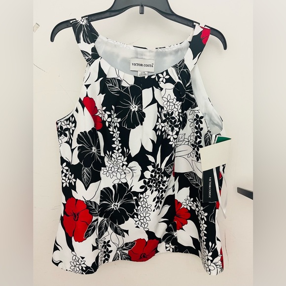 Victor Costa Tops - Victor Costa Black, Red and White Women’s Floral Top Sz 14